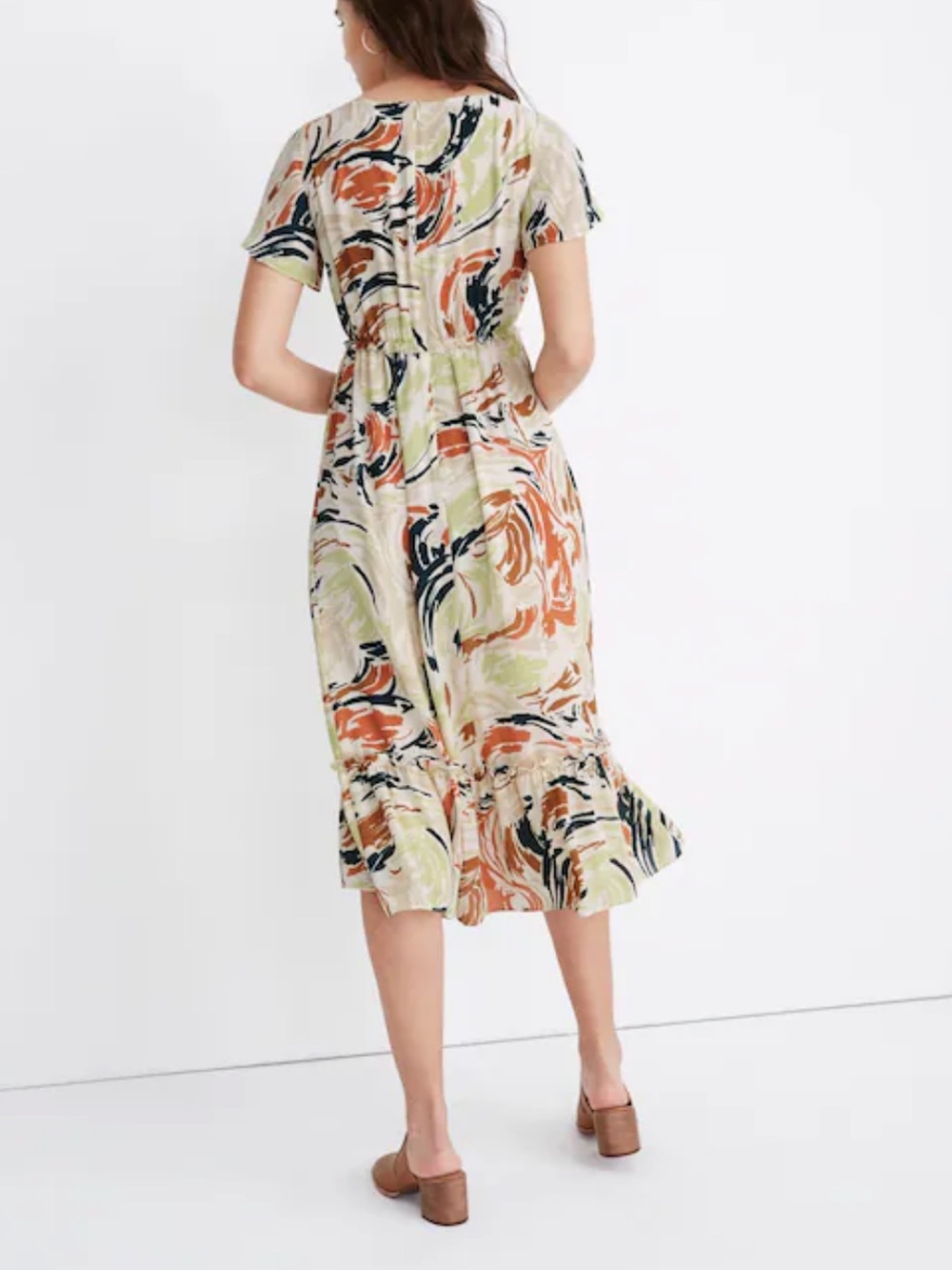 Madewell Flutter Sleeve Ruffle Waist Midi Dress in Brushing Up Print Size 6 - Picture 3 of 16